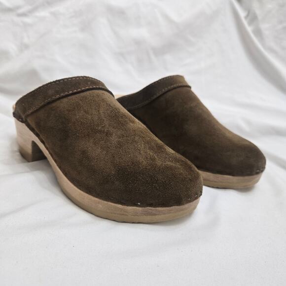 NEW Sven VintageY2K Brown Suede Heeled Slip On Swedish Mule Wooden Clogs 7.5 - Picture 7 of 12